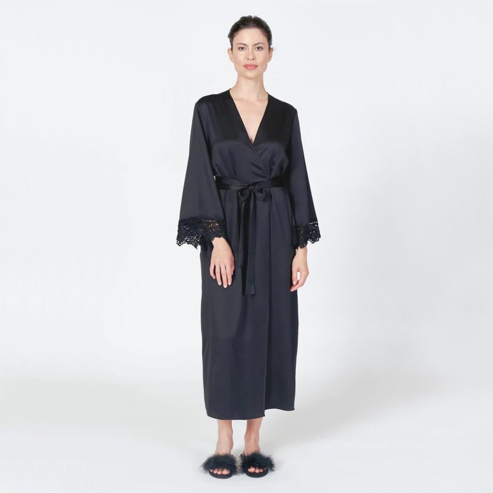 Rya Collection | Rosey Lace Trimmed Satin Robe | NWT - Picture 5 of 11